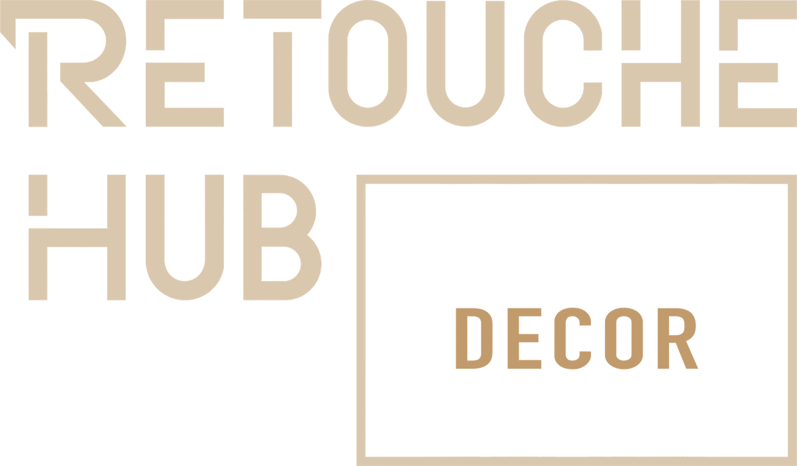 Logo of Retouche Hub Decor with a modern, minimalist design featuring bold text on a transparent background.