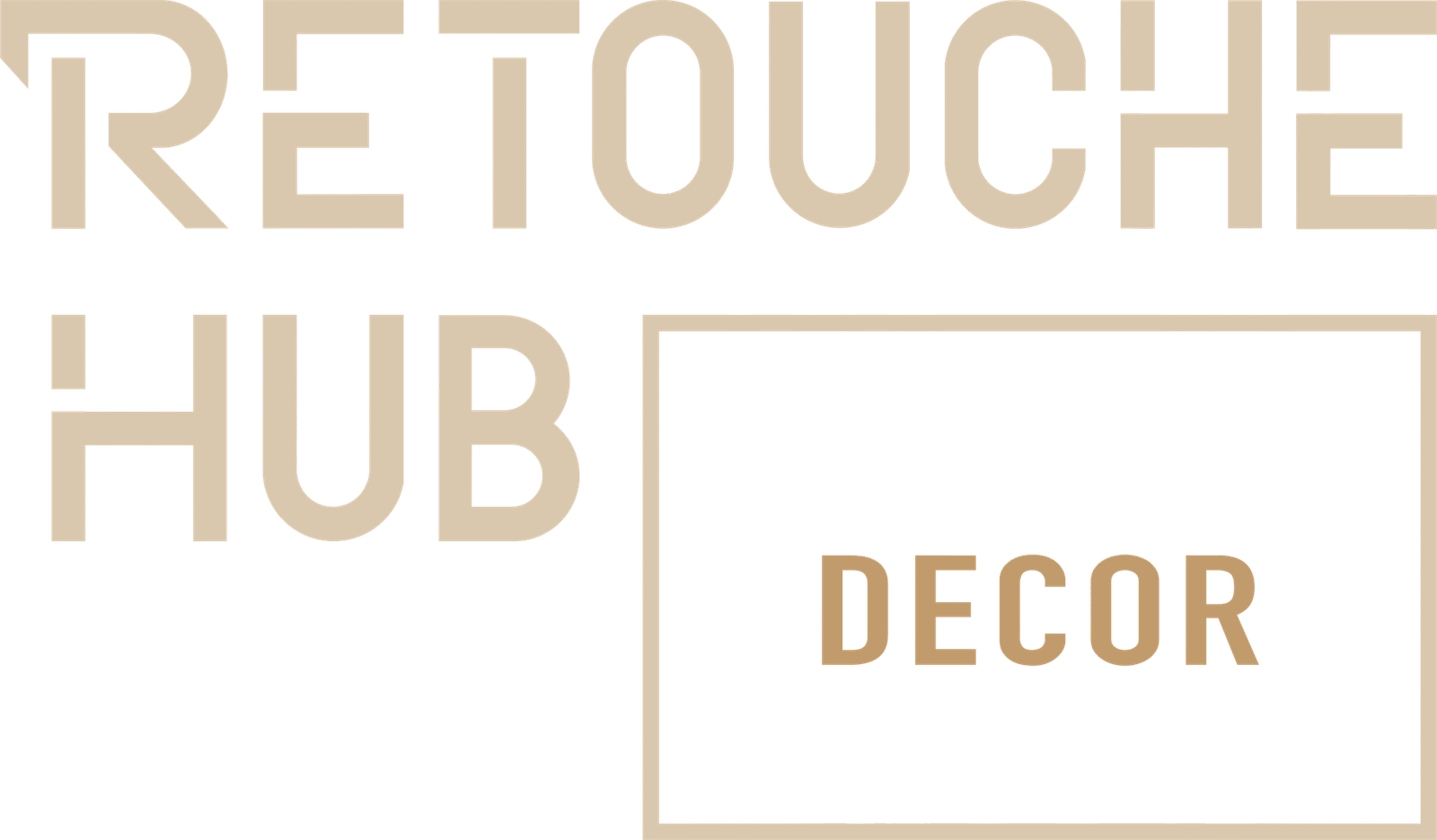 Logo of Retouche Hub Decor with a modern, minimalist design featuring bold text on a transparent background.